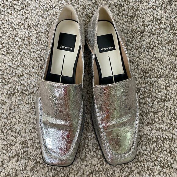 Dolce Vita Beny Flats Size 7.5 Silver Distressed Leather Loafer Preppy Old Money - Picture 9 of 16